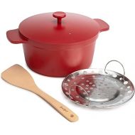 Goodful All-In-One Pot, Multilayer Nonstick, High Performance Cast Dutch Oven With Matching Lid, Roasting Rack And Turner, Made Without PFOA, Dishwasher Safe Cookware, 4.7-Quart, Crimson Red