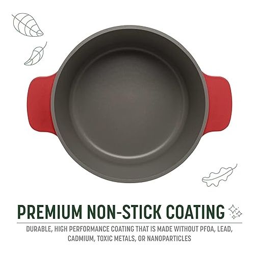  Goodful All-In-One Pot, Multilayer Nonstick, High Performance Cast Dutch Oven With Matching Lid, Roasting Rack And Turner, Made Without PFOA, Dishwasher Safe Cookware, 4.7-Quart, Crimson Red