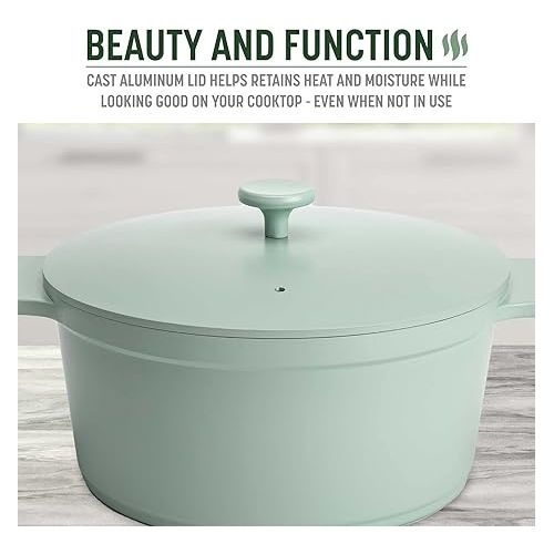  Goodful All-In-One Pot, Multilayer Nonstick, High Performance Cast Dutch Oven With Matching Lid, Roasting Rack And Turner, Made Without PFOA, Dishwasher Safe Cookware, 4.7-Quart, Sage Green