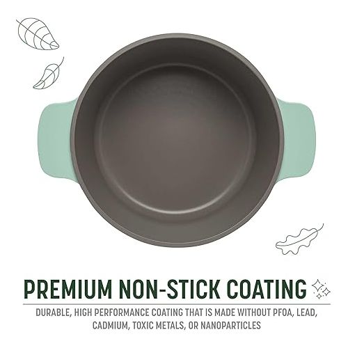  Goodful All-In-One Pot, Multilayer Nonstick, High Performance Cast Dutch Oven With Matching Lid, Roasting Rack And Turner, Made Without PFOA, Dishwasher Safe Cookware, 4.7-Quart, Sage Green