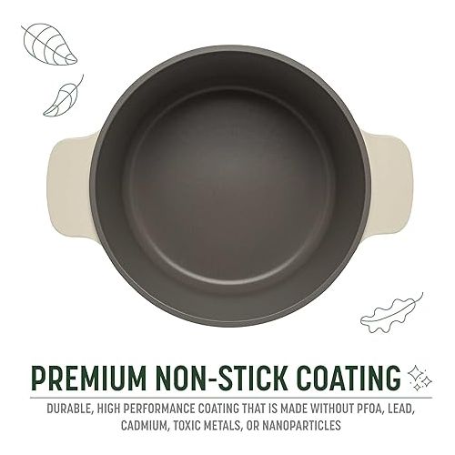  Goodful All-In-One Pot, Multilayer Nonstick, High Performance Cast Dutch Oven With Matching Lid, Roasting Rack And Turner, Made Without PFOA, Dishwasher Safe Cookware, 4.7-Quart, Linen