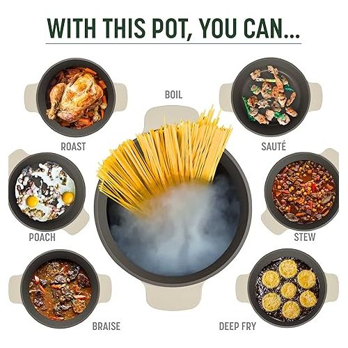  Goodful All-In-One Pot, Multilayer Nonstick, High Performance Cast Dutch Oven With Matching Lid, Roasting Rack And Turner, Made Without PFOA, Dishwasher Safe Cookware, 4.7-Quart, Linen