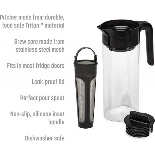  Goodful Airtight Cold Brew Iced Coffee Maker, Shatterproof Durable Tritan Plastic Construction, Leak-Proof Lid, Large Capacity with Premium Stainless Steel, 2.25 Qt, Black