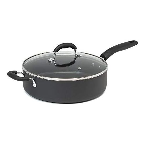  Goodful Aluminum Non-Stick Saute Pan Jumbo Cooker with Helper Handle and Tempered Glass Steam Vented Lid, Made Without PFOA, Dishwasher Safe, 5-Quart, Charcoal Gray