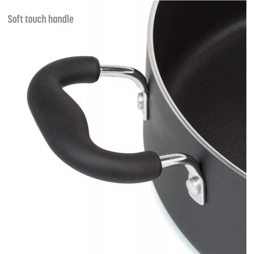  Goodful Aluminum Non-Stick Saute Pan Jumbo Cooker with Helper Handle and Tempered Glass Steam Vented Lid, Made Without PFOA, Dishwasher Safe, 5-Quart, Charcoal Gray