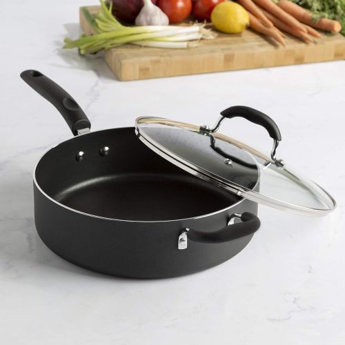  Goodful Aluminum Non-Stick Saute Pan Jumbo Cooker with Helper Handle and Tempered Glass Steam Vented Lid, Made Without PFOA, Dishwasher Safe, 5-Quart, Charcoal Gray