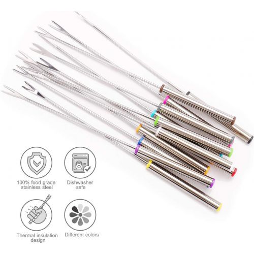  GOODiTREE Fondue Forks Set of 12 with Storage Box Mini Cheese Pot Chocolate Fountain Party Stainless Steel 9.5 Roasting Sticks Dessert Skewers Heat Resistant Multi Color Kitchen Ac