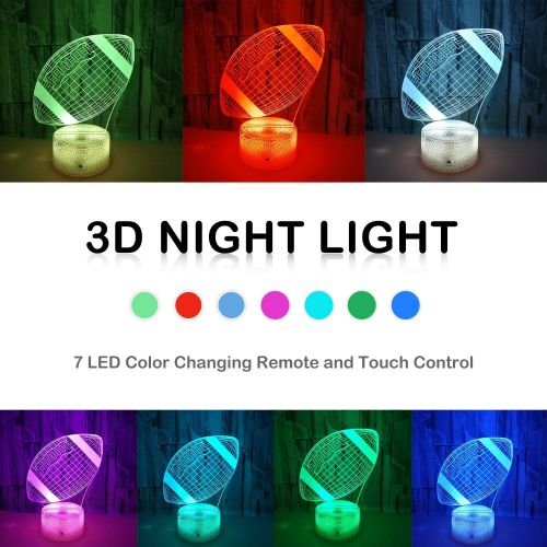  [아마존 핫딜] Goodking 3D LED Illusion Lamp, Football Night Lights for Kids 7 Colors Changing Nightlight with USB Powered, Touch & Remote Control Best Birthday for Boys Girls Kids Baby