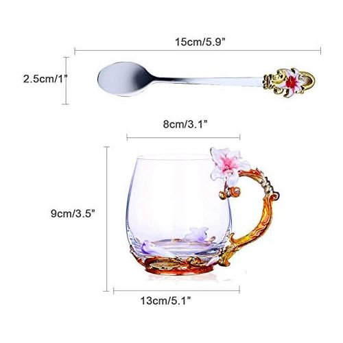  Coffee Mug Tea Cups Flower Glass Tea Mug Spoon Set For Women Grandma Mom Teachers Friend Wife 11oz: Kitchen & Dining
