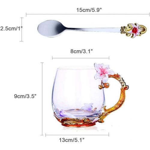  Coffee Mug Tea Cups Flower Glass Tea Mug Spoon Set For Women Grandma Mom Teachers Friend Wife 11oz: Kitchen & Dining