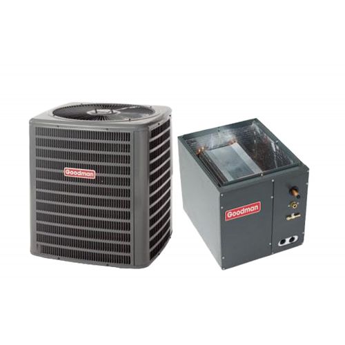  Goodman 1.5 Ton 13 SEER AC R-410a with Upflow Downflow Coil 14 wide model GSX130181 CAPF1824A6 Goodman 1.5 Ton 14 Seer Air Conditioning System with UpflowDownflow Evaporator Coil