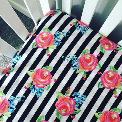  GoodnightDoll Fitted crib sheet | Black and white stripes | roses crib sheet | Baby girl nursery bedding | Crib sheets |