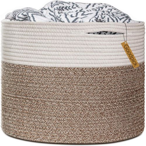  [아마존베스트]Goodpick Large Cotton Rope Basket 15.8x15.8x13.8-Baby Laundry Basket Woven Blanket Basket Nursery Bin