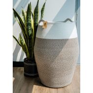 Goodpick Large Laundry Hamper | Woven Cotton Rope Clothes Hamper Tall Laundry Basket, Modern Curver Bucket 25.6 Height