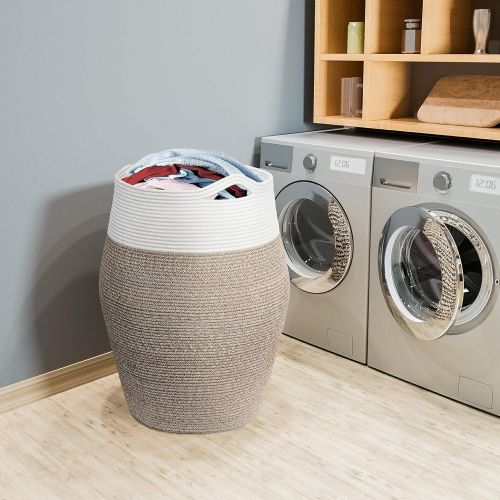  Goodpick Large Laundry Hamper | Woven Cotton Rope Clothes Hamper Tall Laundry Basket, Modern Curver Bucket 25.6 Height