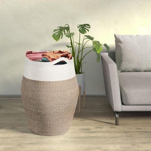  Goodpick Large Laundry Hamper | Woven Cotton Rope Clothes Hamper Tall Laundry Basket, Modern Curver Bucket 25.6 Height