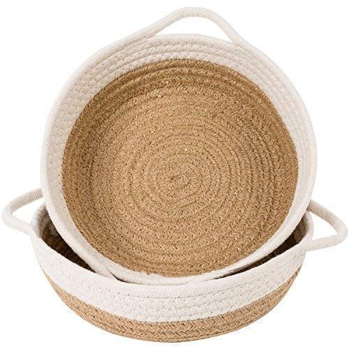  Goodpick 2pack Cotton Rope Basket - Woven Storage Basket - 9.8 x 8.7 x 2.8 Small Rope Baskets for Kids Home Decor Toy Basket Organizer - Desk Basket Containers for Jewellery, Keys