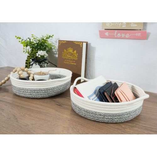  Goodpick 2pack Small Basket - 9.8 x 8.7 x 2.8 Cotton Rope Woven Basket for Keys, Sunglasses, Wallet by Front Door - Cute Basket for Remote, Controls, Phone on Nightstand - Fruit Ba