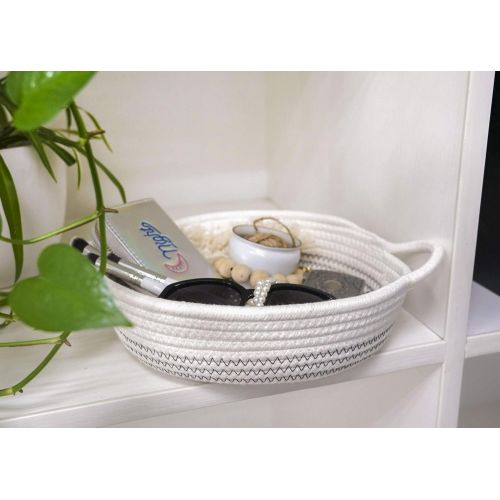  Goodpick 2pack Small Basket - 9.8 x 8.7 x 2.8 Cotton Rope Woven Basket for Keys, Sunglasses, Wallet by Front Door - Cute Basket for Remote, Controls, Phone on Nightstand - Fruit Ba