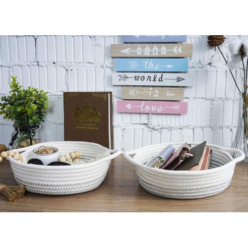  Goodpick 2pack Small Basket - 9.8 x 8.7 x 2.8 Cotton Rope Woven Basket for Keys, Sunglasses, Wallet by Front Door - Cute Basket for Remote, Controls, Phone on Nightstand - Fruit Ba