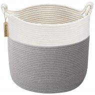 Goodpick Cotton Rope Basket with Handle for Baby Laundry Basket Toy Storage Blanket Storage Nursery Basket Soft Storage Bins-Natural Woven Basket, 15 × 15 × 14.2