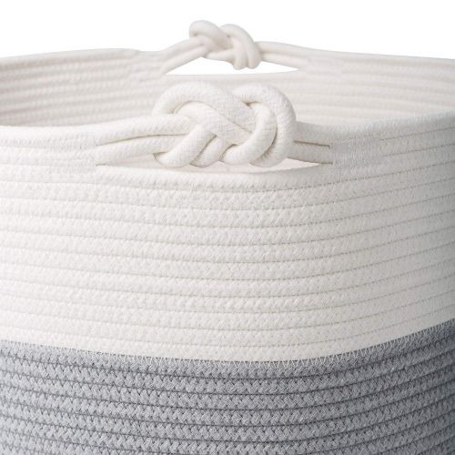  Goodpick Cotton Rope Basket with Handle for Baby Laundry Basket Toy Storage Blanket Storage Nursery Basket Soft Storage Bins-Natural Woven Basket, 15 × 15 × 14.2