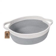 Goodpick Small Woven Basket | Cute Gray Rope Basket | Baby Cotton Basket | Nursery Room Storage Basket | Toy Chest Box with Handles Basket 12x 8 x 5 Oval Candy Color Design