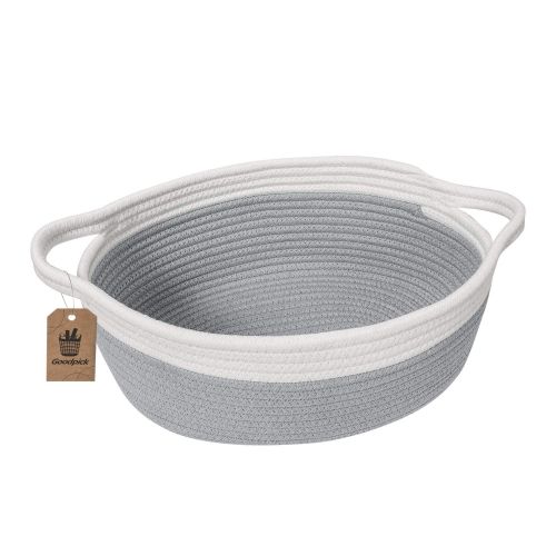  Goodpick Small Woven Basket | Cute Gray Rope Basket | Baby Cotton Basket | Nursery Room Storage Basket | Toy Chest Box with Handles Basket 12x 8 x 5 Oval Candy Color Design