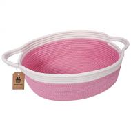 Goodpick Small Woven Basket | Cute Pink Rope Basket | Baby Cotton Basket | Nursery Room Storage Basket | Toy Chest Box with Handles Basket 12x 8 x 5 Oval Candy Color Design