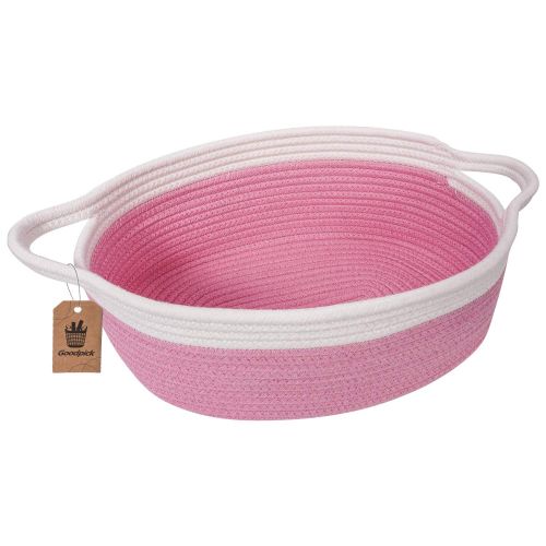  Goodpick Small Woven Basket | Cute Pink Rope Basket | Baby Cotton Basket | Nursery Room Storage Basket | Toy Chest Box with Handles Basket 12x 8 x 5 Oval Candy Color Design