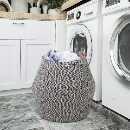  Goodpick Cotton Rope Storage Basket Woven Baby Laundry Basket for Storage, Plant Pot, Beach Bag, and Kids Toys Home Decor Blanket Basket Planter Basket,16.1 × 14.9 × 11.8