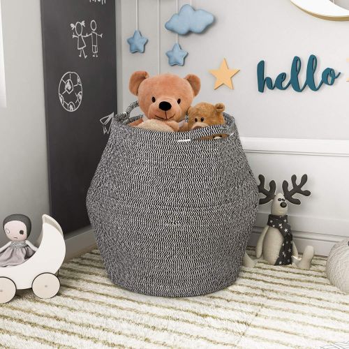  Goodpick Cotton Rope Storage Basket Woven Baby Laundry Basket for Storage, Plant Pot, Beach Bag, and Kids Toys Home Decor Blanket Basket Planter Basket,16.1 × 14.9 × 11.8