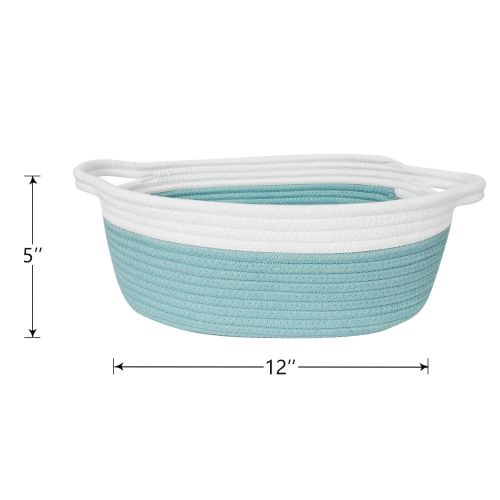  Goodpick Small Woven Basket | Cute Blue Rope Basket | Baby Cotton Basket | Nursery Room Storage Basket | Toy Chest Box with Handles Basket 12x 8 x 5 Oval Candy Color Design