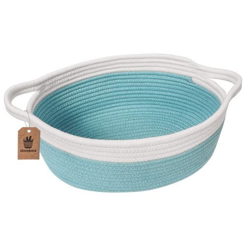  Goodpick Small Woven Basket | Cute Blue Rope Basket | Baby Cotton Basket | Nursery Room Storage Basket | Toy Chest Box with Handles Basket 12x 8 x 5 Oval Candy Color Design