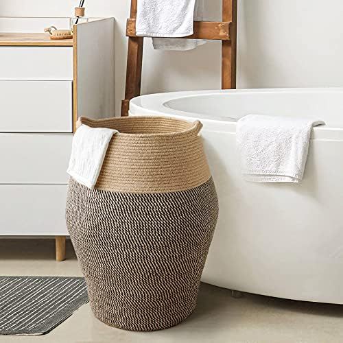  [아마존베스트]Goodpick Tall Laundry Hamper | Woven Jute Rope Dirty Clothes Hamper Modern Hamper Basket Large in Laundry Room, 25.6 Height