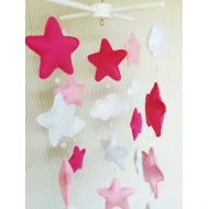 /Etsy Baby crib mobile stars and clouds in pink,mobile,newborn,quiet monile,star mobile,baby,gift for,for baby