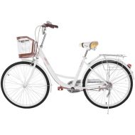 Goodsatar Womens Beach Cruiser Bike-26 Inch Unisex Classic Iron Bicycle with Basket Retro Bicycle Unique Art Deco Scooter,Road Bike,Seaside Travel Bicycle,Comfortable Commuter Bicycle