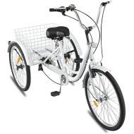 Goodsatar Adult Tricycle,3 Wheel Bike Adult,Three Wheel Cruiser Bike 24 inch Wheels 7 Speed,Adjustable Seat WInstallation Tools, Multi