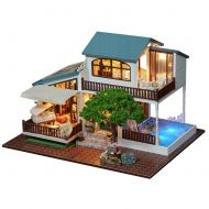 Goodshare DIY Miniature Dollhouse Kit with Light-Wooden Mini House Set to Build, Handmade Cottage Hut Small House with Lights and Accessories, Creative Birthday Gift for Boy and Girl.