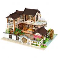 Goodshare DIY Miniature Dollhouse Kit with Light-Wooden Mini House Set to Build, Handmade Cottage Hut Small House with Lights and Accessories, Creative Birthday Gift for Boy and Girl.