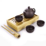 Goodwei Yixing Tee-Set aus Zisha-Ton - Teekanne mit DREI Teeschalen, inkl. Chapan und Teezange