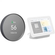 Google Nest Thermostat (Charcoal) with Nest Hub (2nd Generation, Chalk)