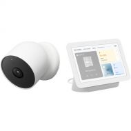 Google 1080p Indoor/Outdoor Nest Cam Battery & Nest Hub (2nd Generation, Chalk) Kit