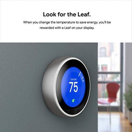 구글 Google, T3016US, Nest Learning Thermostat, 3rd Gen, Smart Thermostat, Black, Works With Alexa