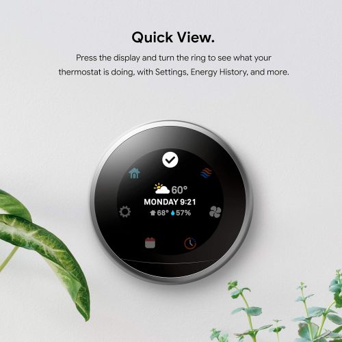 구글 Google, T3016US, Nest Learning Thermostat, 3rd Gen, Smart Thermostat, Black, Works With Alexa