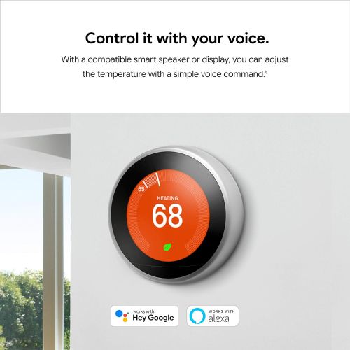 구글 Google, T3016US, Nest Learning Thermostat, 3rd Gen, Smart Thermostat, Black, Works With Alexa