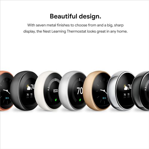 구글 Google, T3016US, Nest Learning Thermostat, 3rd Gen, Smart Thermostat, Black, Works With Alexa