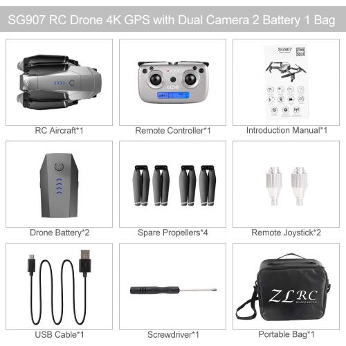  GoolRC SG907 GPS Drone, 5G WiFi FPV Foldable Drone with 4K HD Front Camera and 720P Optical Flow Positioning Camera, Follow Me, Gesture Photos/Video RC Quadcopter with 2 Batteries