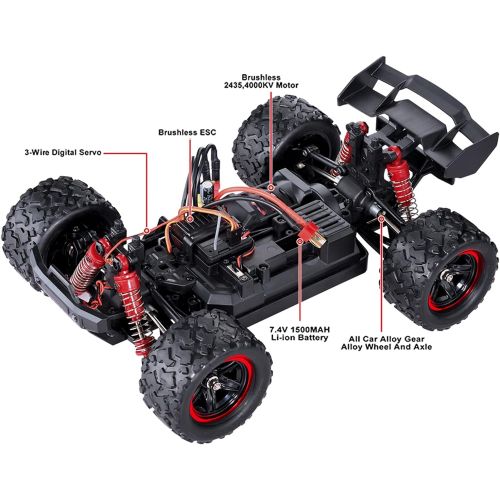  GoolRC Brushless RC Cars, 1:18 Scale 2.4Ghz Remote Control Car, 4WD 60KM/H High Speed Racing Car, All Terrain Off Road RC Truck with Headlight for Kids and Adults (Blue)