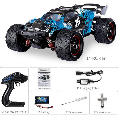  GoolRC Brushless RC Cars, 1:18 Scale 2.4Ghz Remote Control Car, 4WD 60KM/H High Speed Racing Car, All Terrain Off Road RC Truck with Headlight for Kids and Adults (Blue)